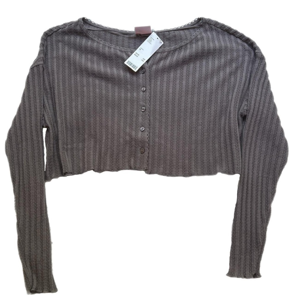 Urban Outfitters Cropped Button-Down Shirt - Brown